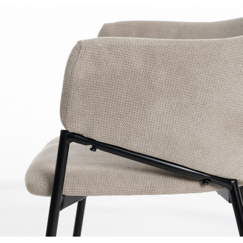Fauteuil de table contemporain chic Tissu Beige Métal Noir Almero (Lot de 2) - 6