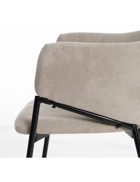 Fauteuil de table contemporain chic Tissu Beige Métal Noir Almero (Lot de 2) - 6