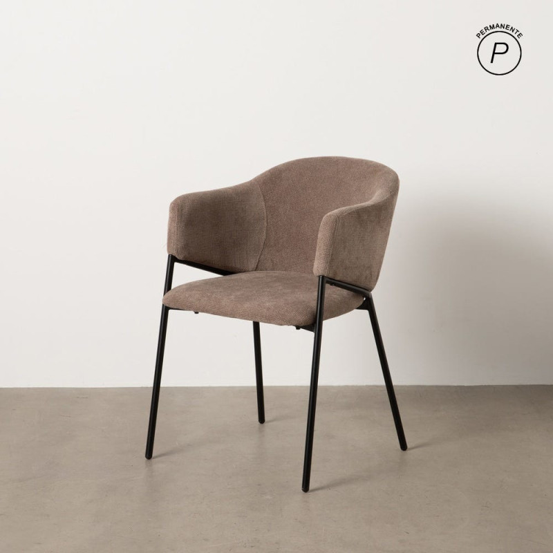 Fauteuil de table contemporain chic Tissu Taupe Métal Noir Almero (Lot de 2) - 11