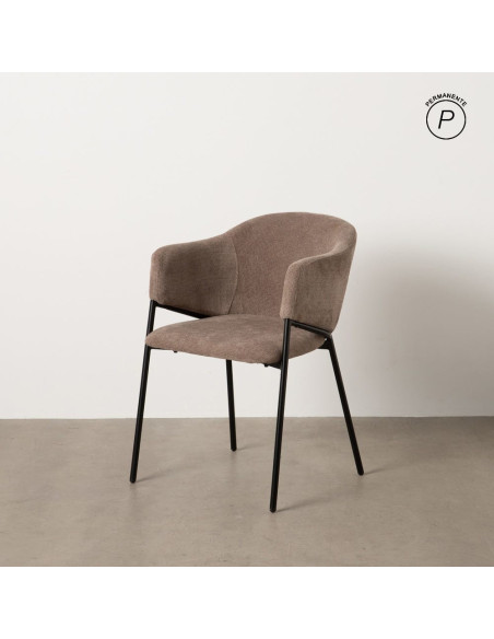 Fauteuil de table contemporain chic Tissu Taupe Métal Noir Almero (Lot de 2) - 11