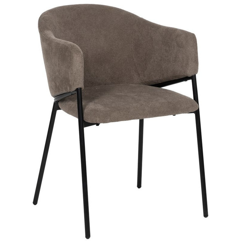 Fauteuil de table contemporain chic Tissu Taupe Métal Noir Almero (Lot de 2) - 1