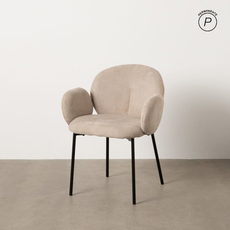 Fauteuil de table moderne arrondi Tissu Beige Métal Noir Alvero (Lot de 2) - 11