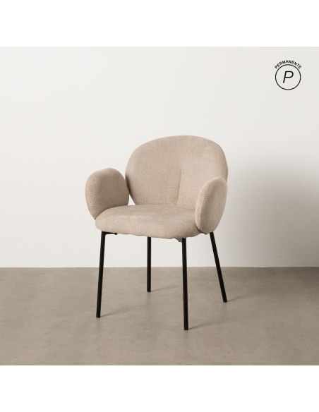 Fauteuil de table moderne arrondi Tissu Beige Métal Noir Alvero (Lot de 2) - 11