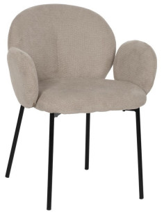 Fauteuil de table moderne arrondi Tissu Beige Métal Noir Alvero (Lot de 2) - 1