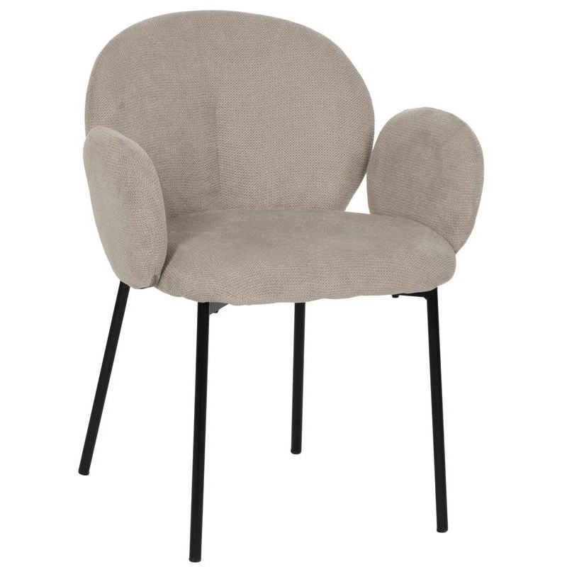 Fauteuil de table moderne arrondi Tissu Beige Métal Noir Alvero (Lot de 2) - 1