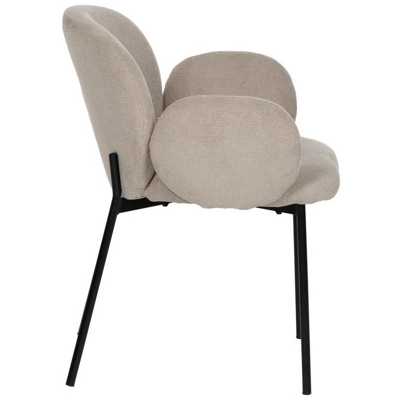 Fauteuil de table moderne arrondi Tissu Beige Métal Noir Alvero (Lot de 2) - 2