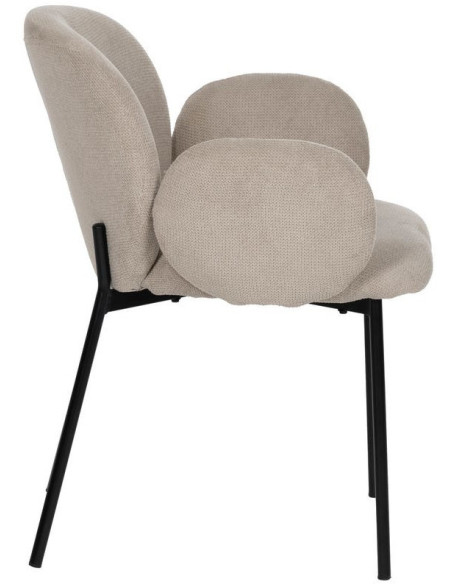Fauteuil de table moderne arrondi Tissu Beige Métal Noir Alvero (Lot de 2) - 2