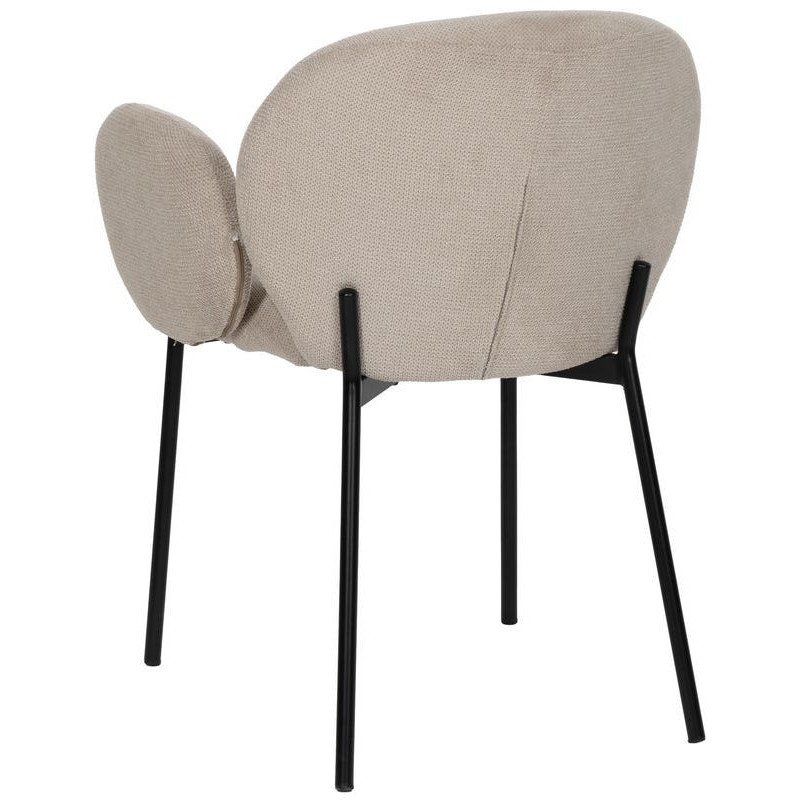Fauteuil de table moderne arrondi Tissu Beige Métal Noir Alvero (Lot de 2) - 3