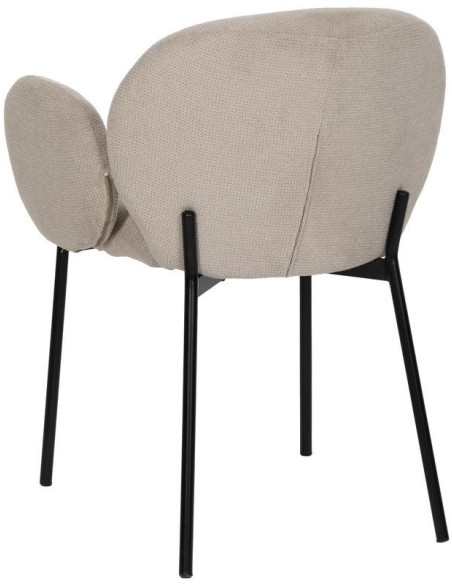 Fauteuil de table moderne arrondi Tissu Beige Métal Noir Alvero (Lot de 2) - 3