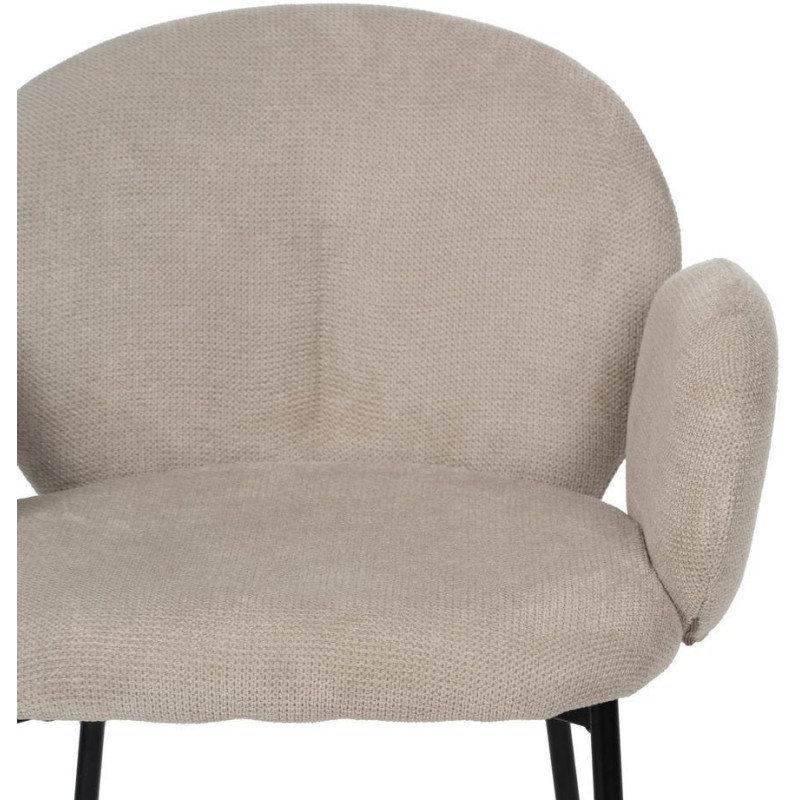 Fauteuil de table moderne arrondi Tissu Beige Métal Noir Alvero (Lot de 2) - 4