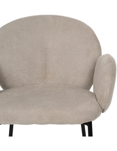 Fauteuil de table moderne arrondi Tissu Beige Métal Noir Alvero (Lot de 2) - 4