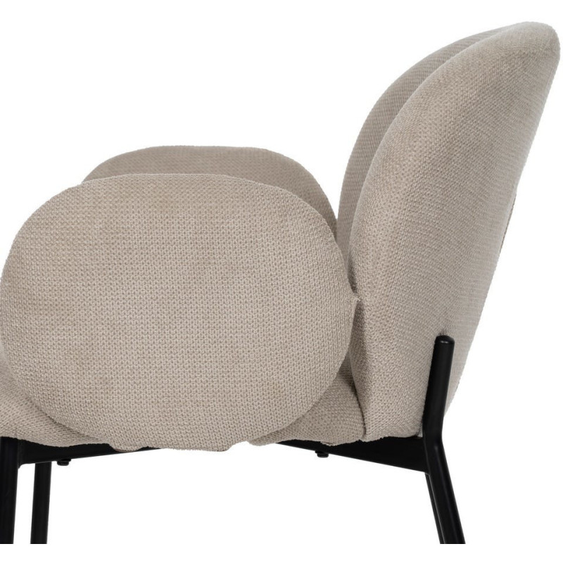 Fauteuil de table moderne arrondi Tissu Beige Métal Noir Alvero (Lot de 2) - 5