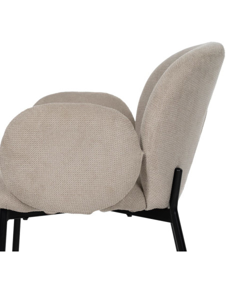 Fauteuil de table moderne arrondi Tissu Beige Métal Noir Alvero (Lot de 2) - 5