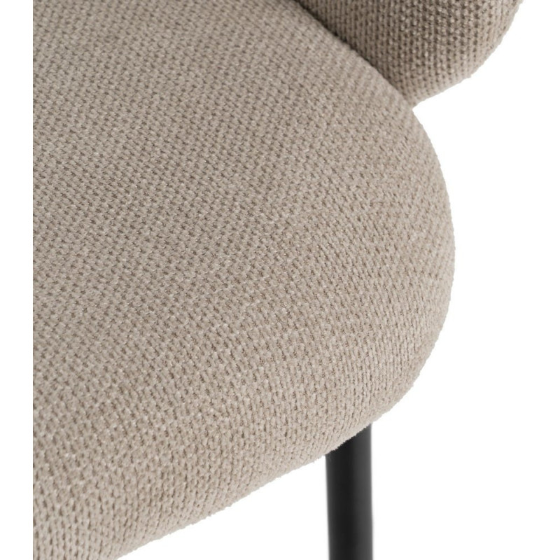Fauteuil de table moderne arrondi Tissu Beige Métal Noir Alvero (Lot de 2) - 8