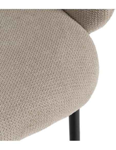 Fauteuil de table moderne arrondi Tissu Beige Métal Noir Alvero (Lot de 2) - 8