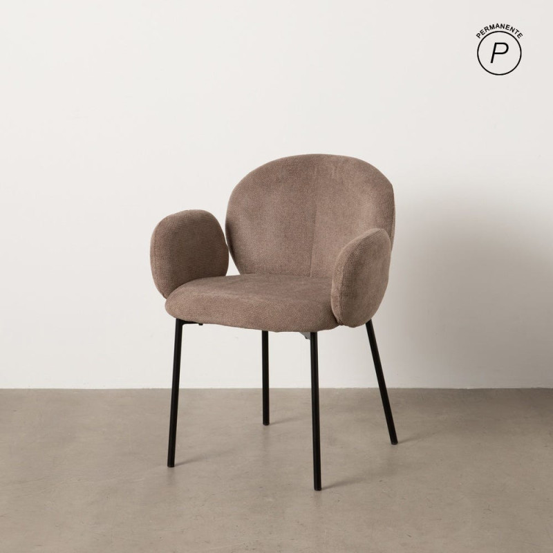 Fauteuil de table moderne arrondi Tissu Taupe Métal Noir Alvero (Lot de 2) - 11