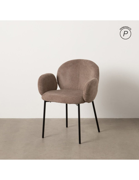 Fauteuil de table moderne arrondi Tissu Taupe Métal Noir Alvero (Lot de 2) - 11