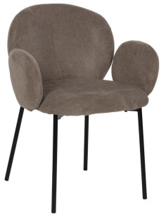 Fauteuil de table moderne arrondi Tissu Taupe Métal Noir Alvero (Lot de 2) - 1