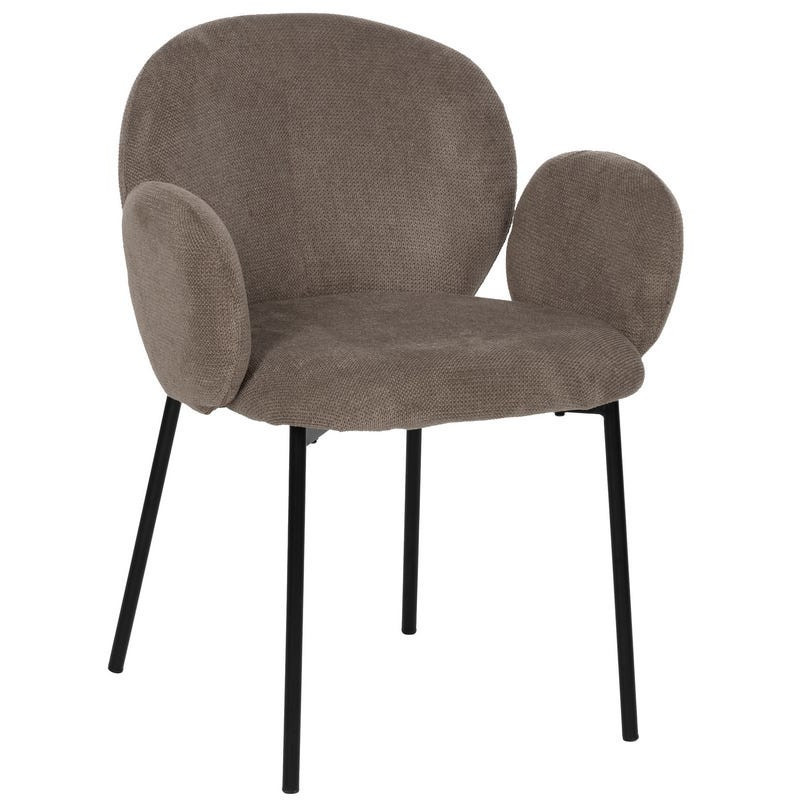Fauteuil de table moderne arrondi Tissu Taupe Métal Noir Alvero (Lot de 2) - 1