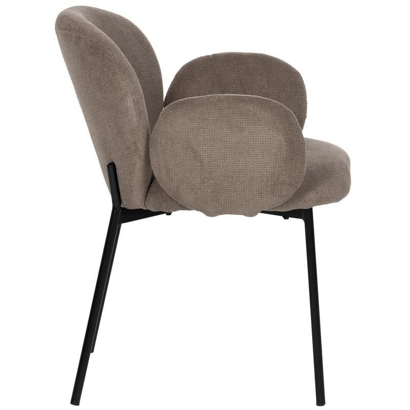 Fauteuil de table moderne arrondi Tissu Taupe Métal Noir Alvero (Lot de 2) - 2