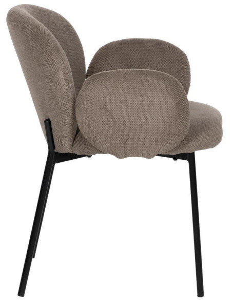 Fauteuil de table moderne arrondi Tissu Taupe Métal Noir Alvero (Lot de 2) - 2