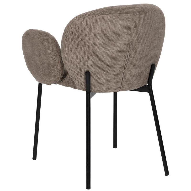 Fauteuil de table moderne arrondi Tissu Taupe Métal Noir Alvero (Lot de 2) - 3