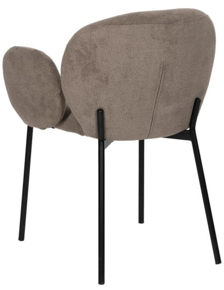 Fauteuil de table moderne arrondi Tissu Taupe Métal Noir Alvero (Lot de 2) - 3