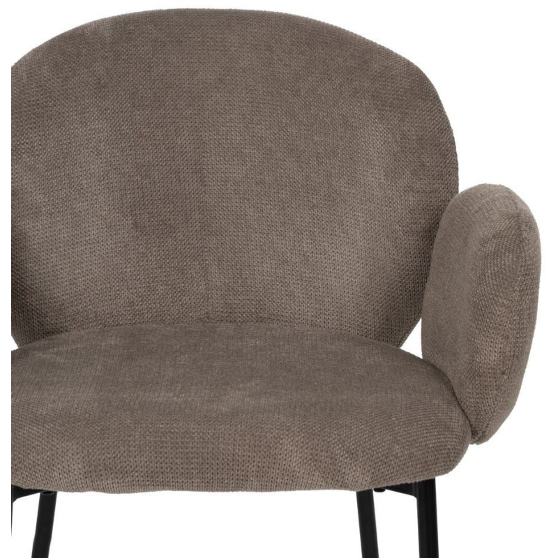 Fauteuil de table moderne arrondi Tissu Taupe Métal Noir Alvero (Lot de 2) - 4