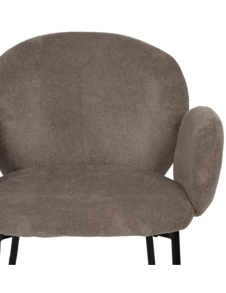 Fauteuil de table moderne arrondi Tissu Taupe Métal Noir Alvero (Lot de 2) - 4