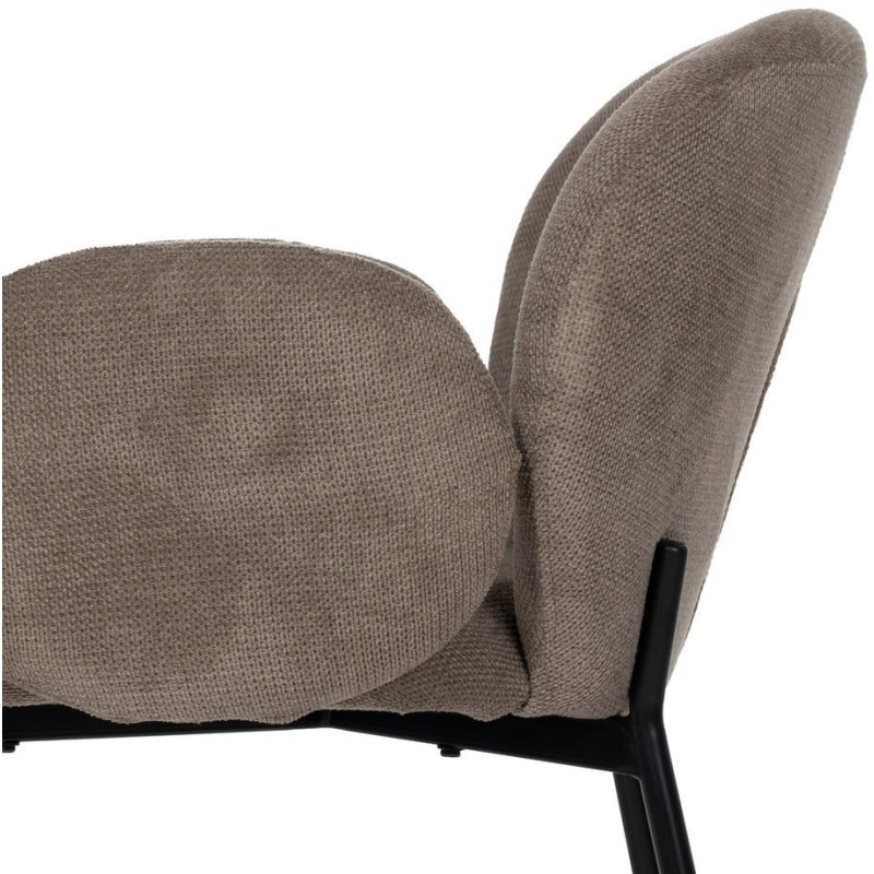 Fauteuil de table moderne arrondi Tissu Taupe Métal Noir Alvero (Lot de 2) - 5