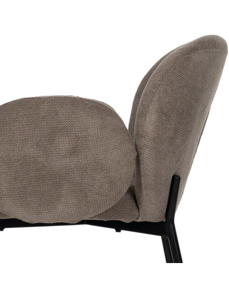 Fauteuil de table moderne arrondi Tissu Taupe Métal Noir Alvero (Lot de 2) - 5