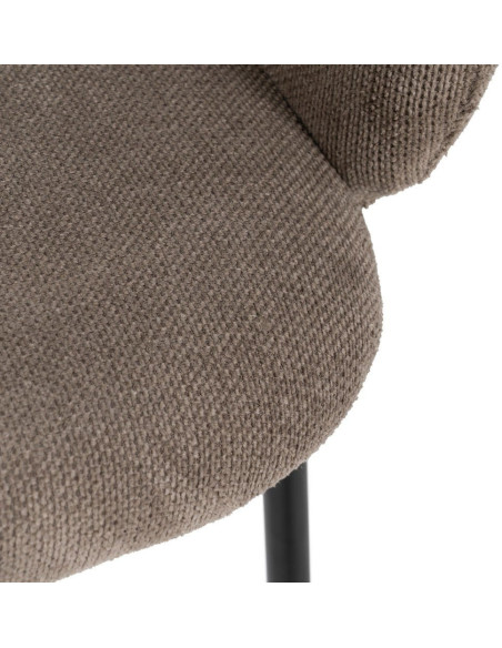 Fauteuil de table moderne arrondi Tissu Taupe Métal Noir Alvero (Lot de 2) - 8