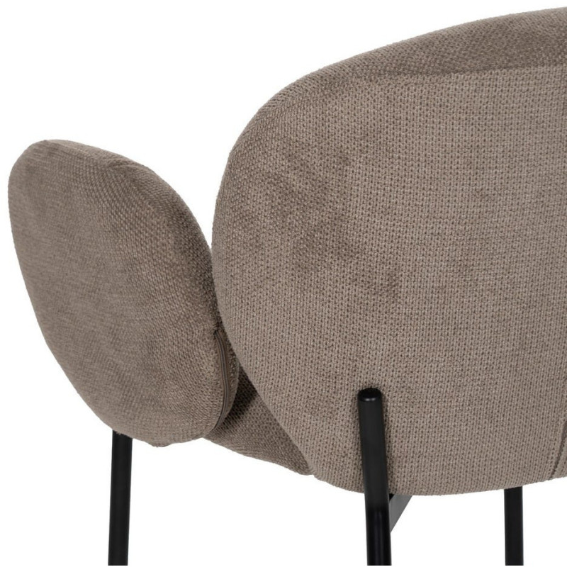 Fauteuil de table moderne arrondi Tissu Taupe Métal Noir Alvero (Lot de 2) - 9