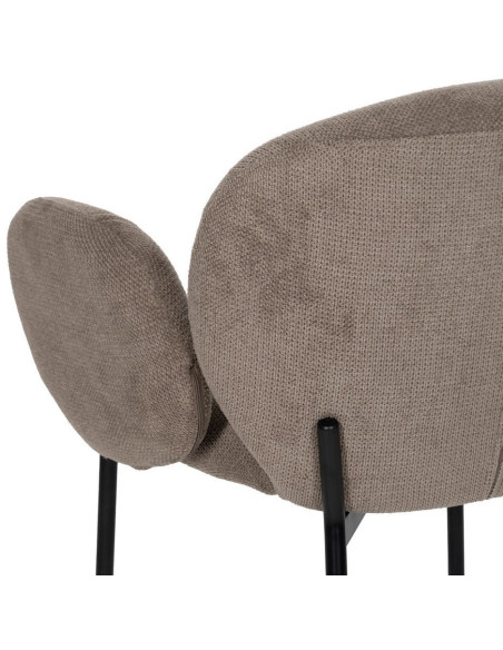 Fauteuil de table moderne arrondi Tissu Taupe Métal Noir Alvero (Lot de 2) - 9