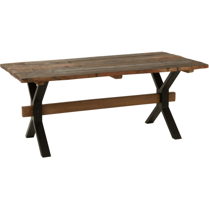 Table à manger Rectangulaire 8 personnes Hector en Bois recyclé Marron Métal Noir J-Line - 1