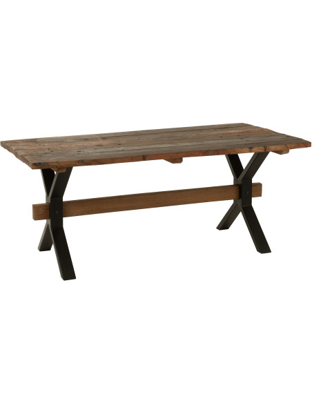 Table à manger Rectangulaire 8 personnes Hector en Bois recyclé Marron Métal Noir J-Line - 1