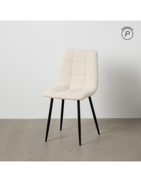 Chaise moderne scandinave Tissu Blanc Matelassé Métal Noir Filina (Lot de 4) - 10