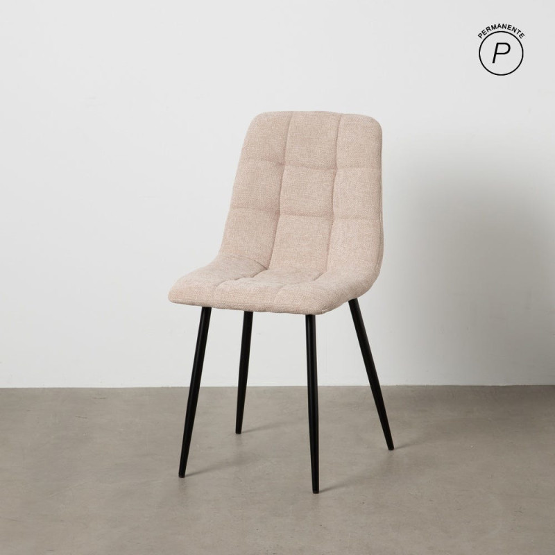 Chaise moderne scandinave Tissu Beige Matelassé Métal Noir Filina (Lot de 4) - 10