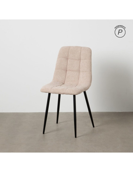 Chaise moderne scandinave Tissu Beige Matelassé Métal Noir Filina (Lot de 4) - 10
