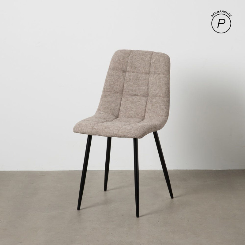 Chaise moderne scandinave Tissu Taupe Matelassé Métal Noir Filina (Lot de 4) - 10