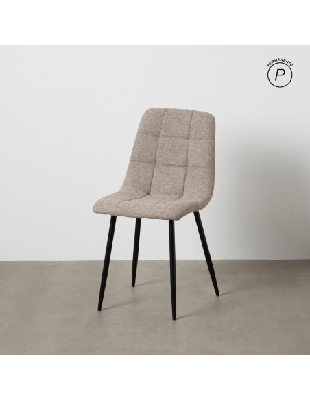 Chaise moderne scandinave Tissu Taupe Matelassé Métal Noir Filina (Lot de 4) - 10