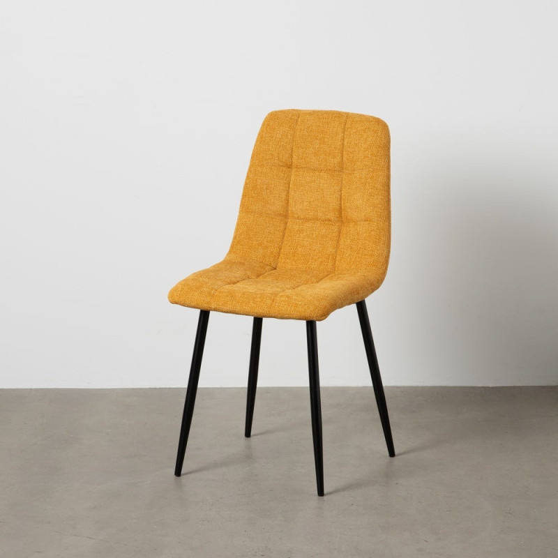 Chaise moderne scandinave Tissu Jaune Matelassé Métal Noir Filina (Lot de 4) - 10