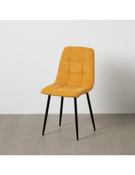 Chaise moderne scandinave Tissu Jaune Matelassé Métal Noir Filina (Lot de 4) - 10