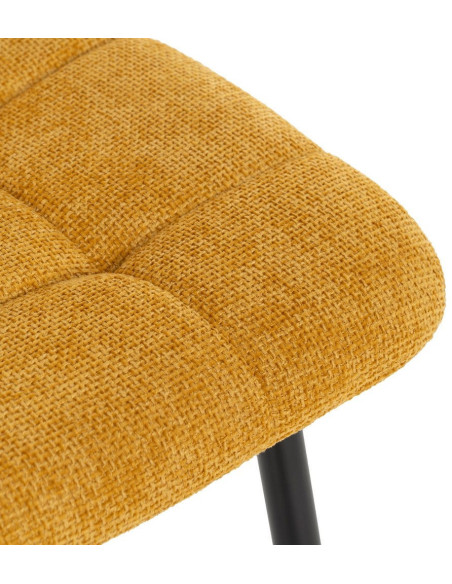 Chaise moderne scandinave Tissu Jaune Matelassé Métal Noir Filina (Lot de 4) - 6