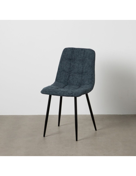 Chaise moderne scandinave Tissu Bleu Matelassé Métal Noir Filina (Lot de 4) - 10