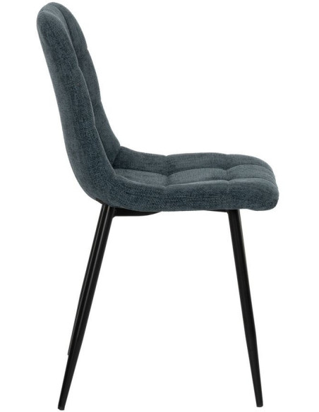 Chaise moderne scandinave Tissu Bleu Matelassé Métal Noir Filina (Lot de 4) - 2