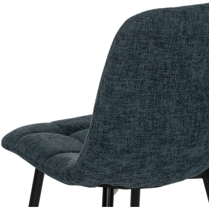 Chaise moderne scandinave Tissu Bleu Matelassé Métal Noir Filina (Lot de 4) - 7