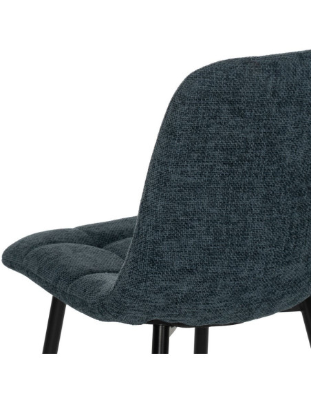 Chaise moderne scandinave Tissu Bleu Matelassé Métal Noir Filina (Lot de 4) - 7