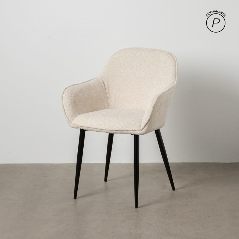 Fauteuil de table contemporain chic Tissu Blanc Métal Noir Varelo - 11