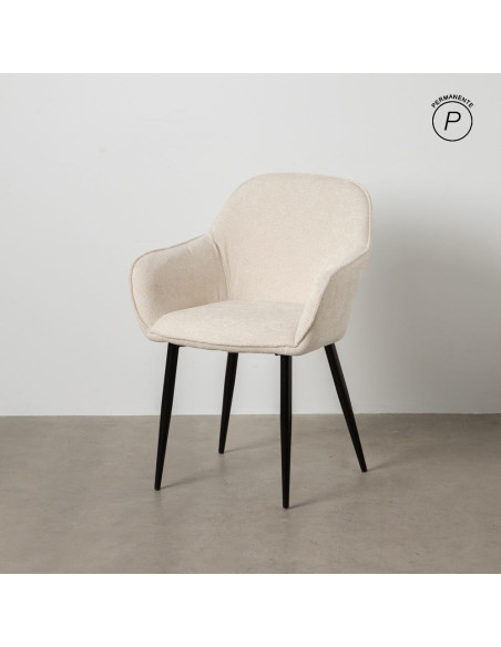 Fauteuil de table contemporain chic Tissu Blanc Métal Noir Varelo - 11